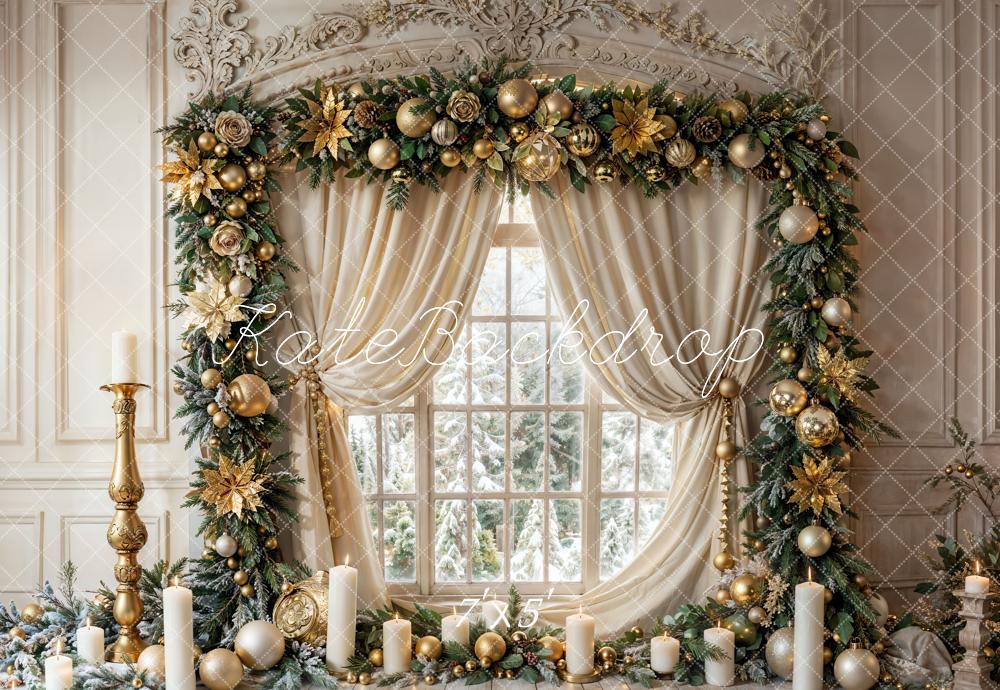 Kate Christmas Vintage White Window Candles Backdrop Designed by Emetselch -UK