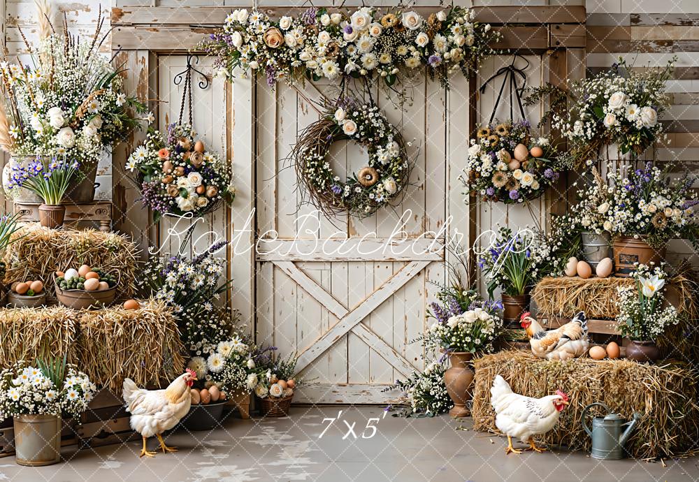 Kate Easter Rustic Barn Hay Chickens Backdrop Designed by Emetselch -UK