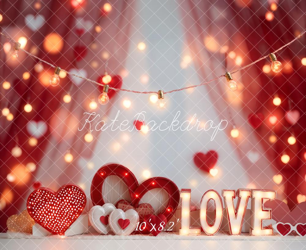 Lightning Deals Kate Valentine Hearts LOVE Lights Backdrop Designed by Emetselch -UK