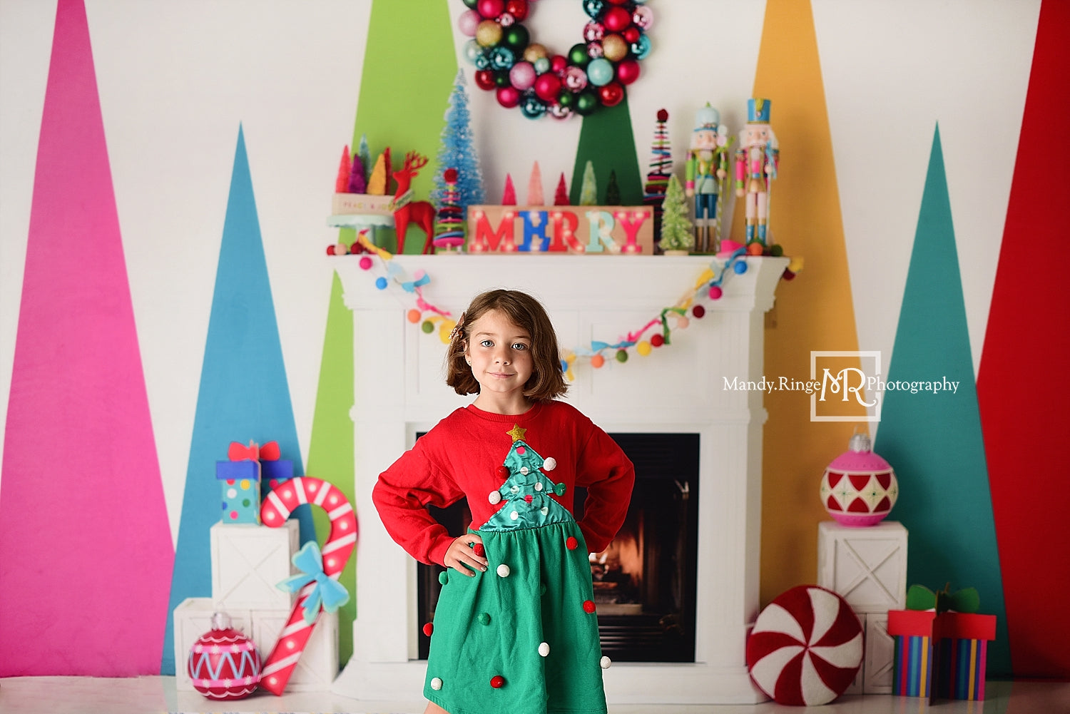 Kate Merry Christmas Bright Fireplace Backdrop Designed by Mandy Ringe Photography -UK