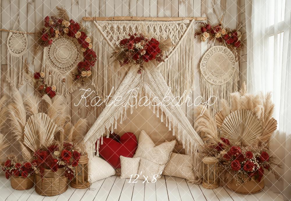 Kate Boho Macrame Floral Cushions Fleece Backdrop Designed by Emetselch -UK