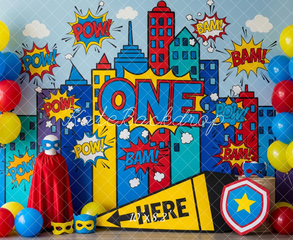 Kate Children Superhero Comic City Pow Backdrop Designed by Patty Robert