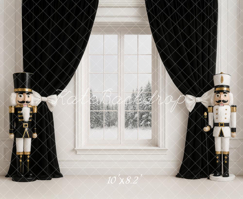 Kate Christmas Nutcracker Window Black Curtains Backdrop Designed by Ashley Paul -UK