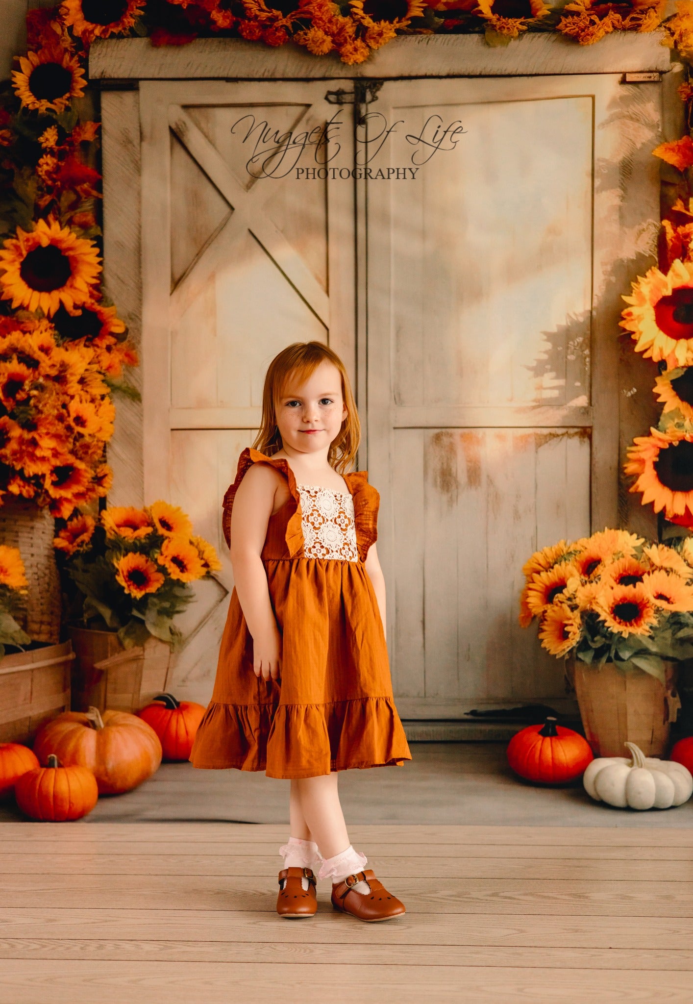 Kate Autumn Sunflower Pumpkin Barn Door Backdrop Designed by Chain Photography -UK
