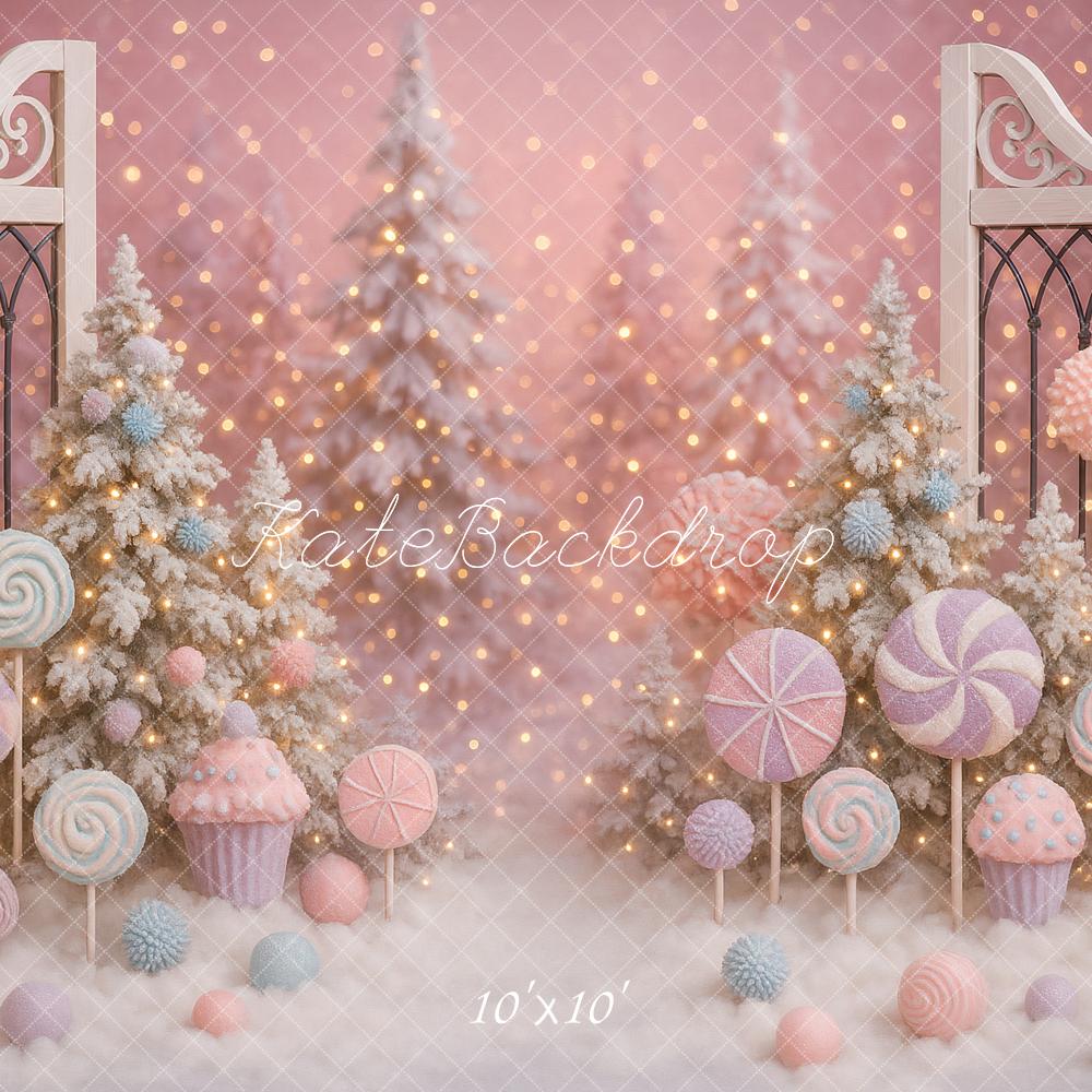 Kate Christmas Candy Lollipops Trees Pink Backdrop Designed by Ashley Paul -UK