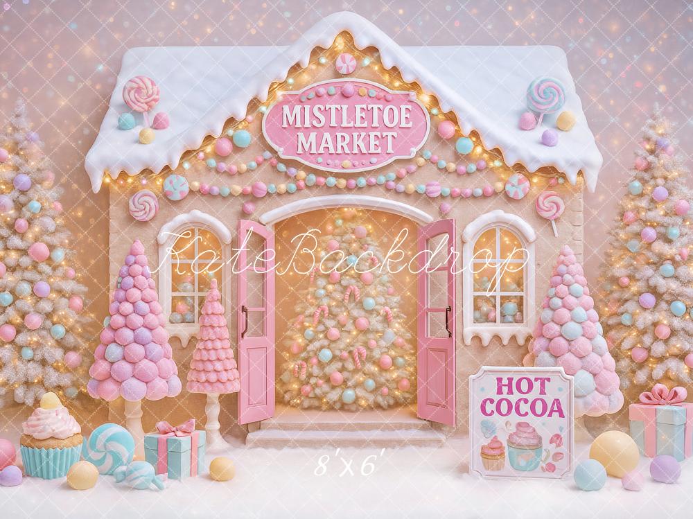 Kate Christmas Candy House Pastel Trees Backdrop Designed by Ashley Paul