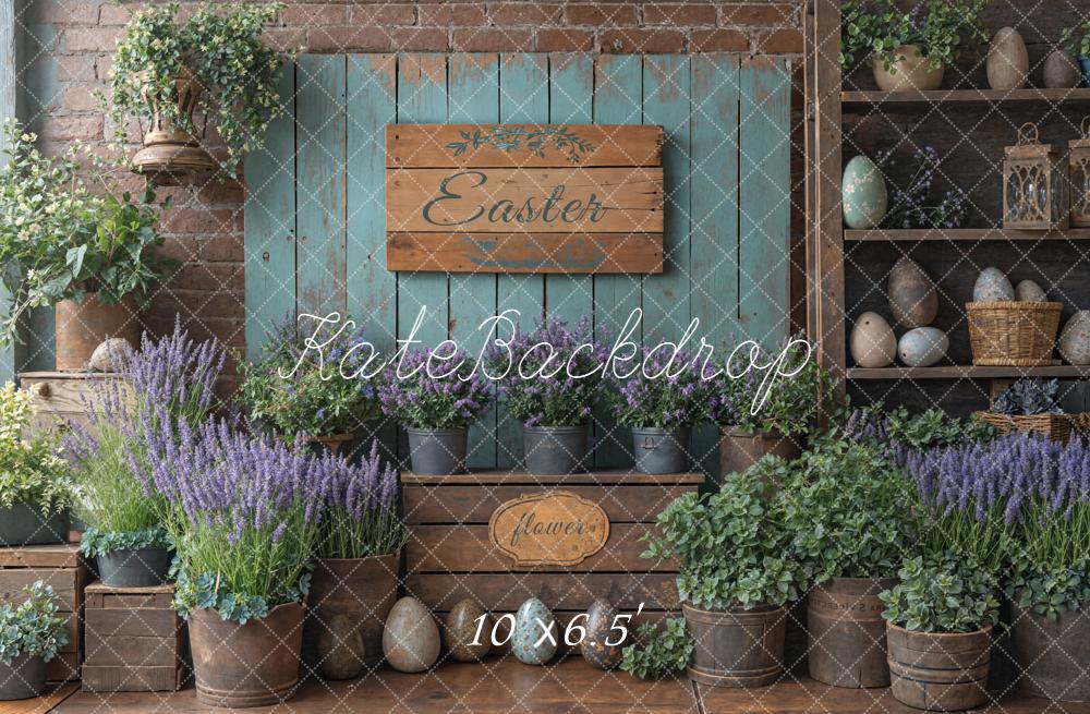 Kate Easter Flower Pots Wooden Wall Fleece Backdrop Designed by Emetselch -UK