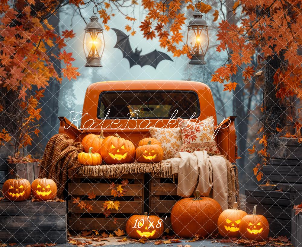 Kate Halloween Truck Pumpkins Autumn Fleece Backdrop Designed by Emetselch -UK