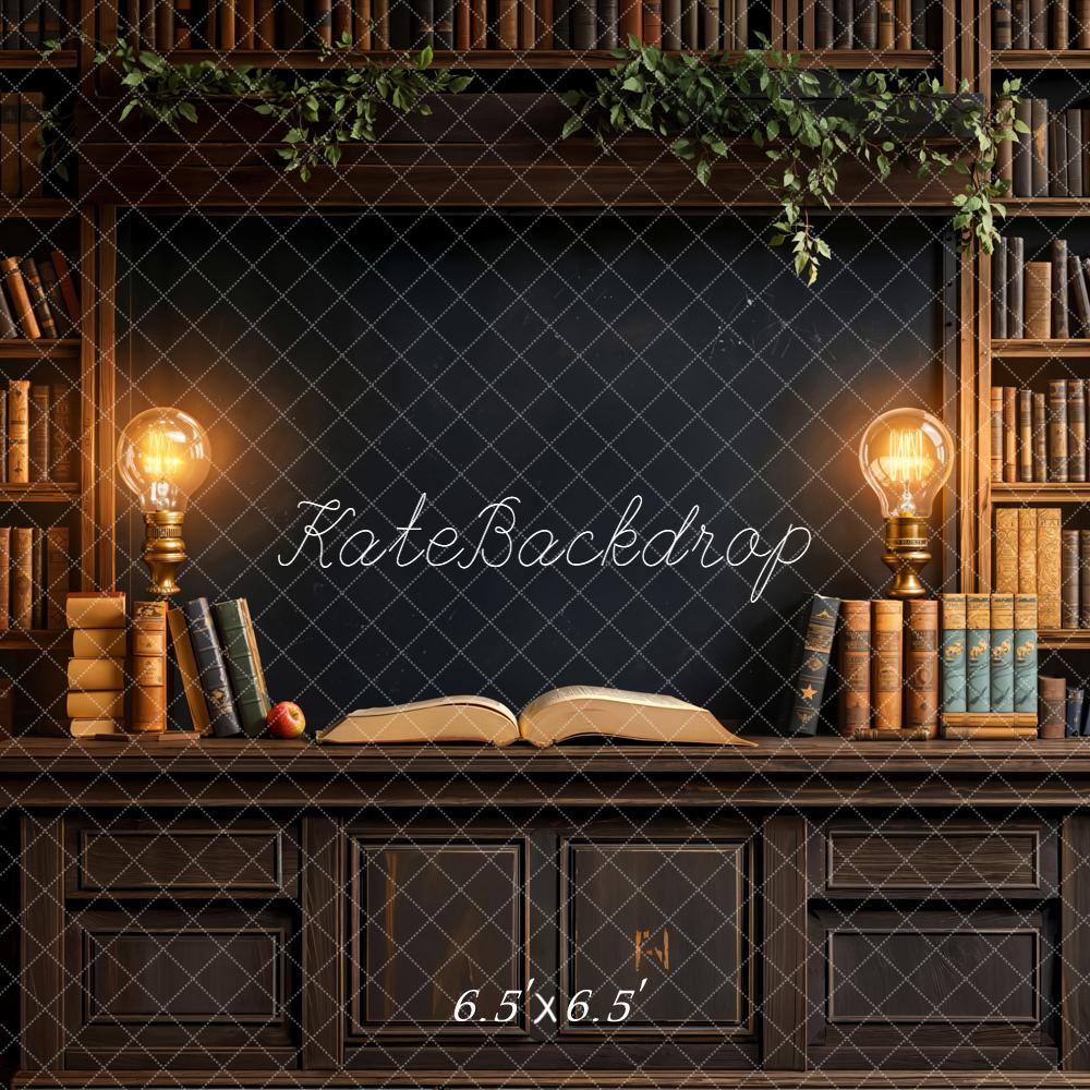 Kate Library Bookshelves Lamps Vintage Backdrop Designed by Emetselch -UK