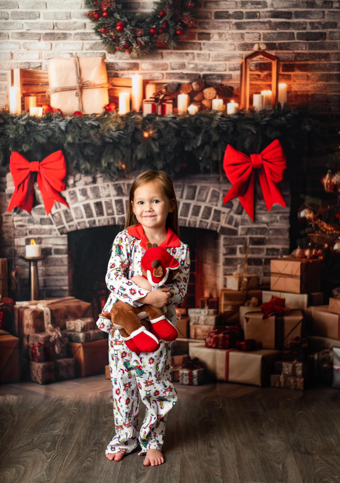 Kate Christmas Rustic Fireplace Trees Backdrop Designed by Mini MakeBelieve -UK