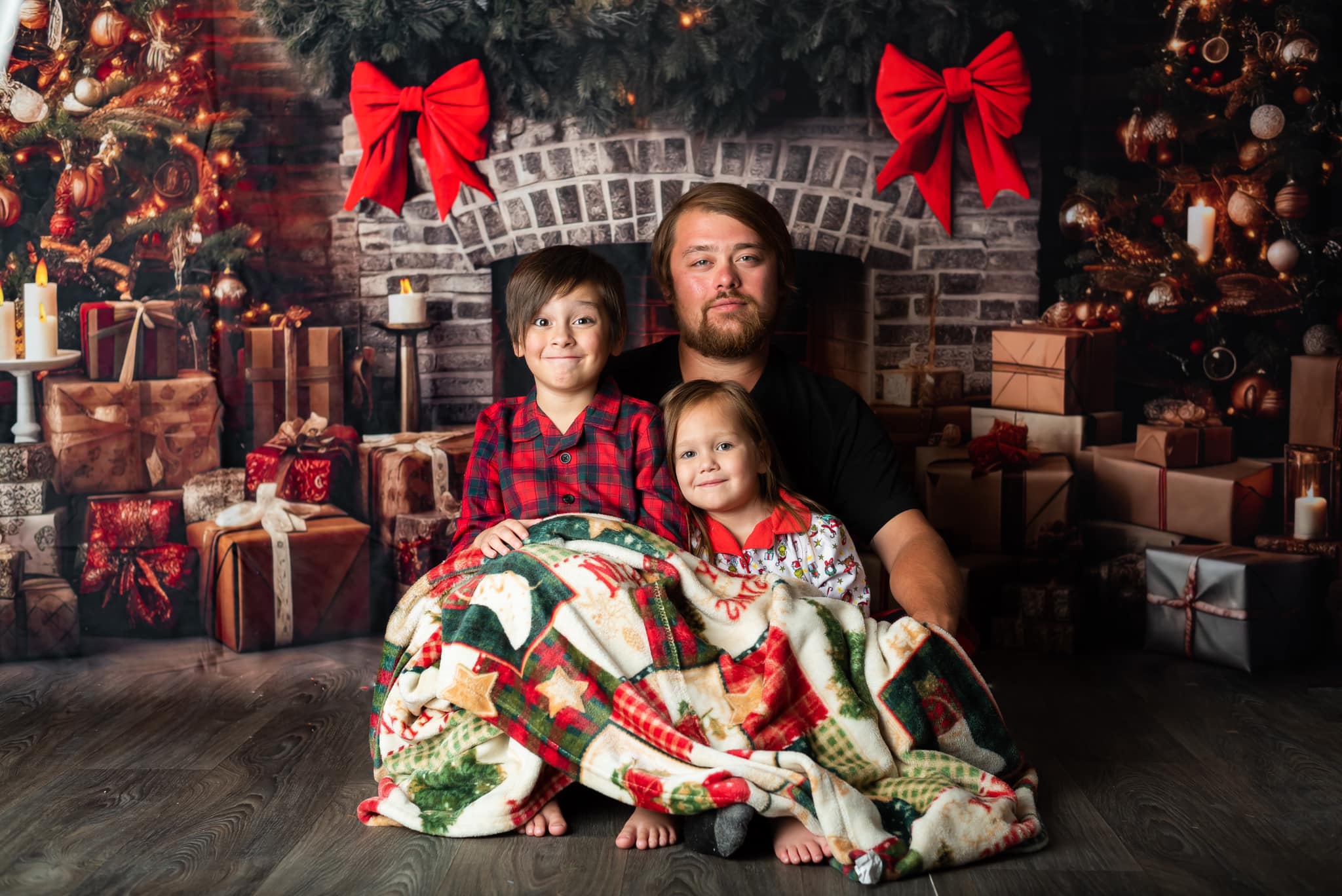 Kate Christmas Rustic Fireplace Trees Backdrop Designed by Mini MakeBelieve -UK