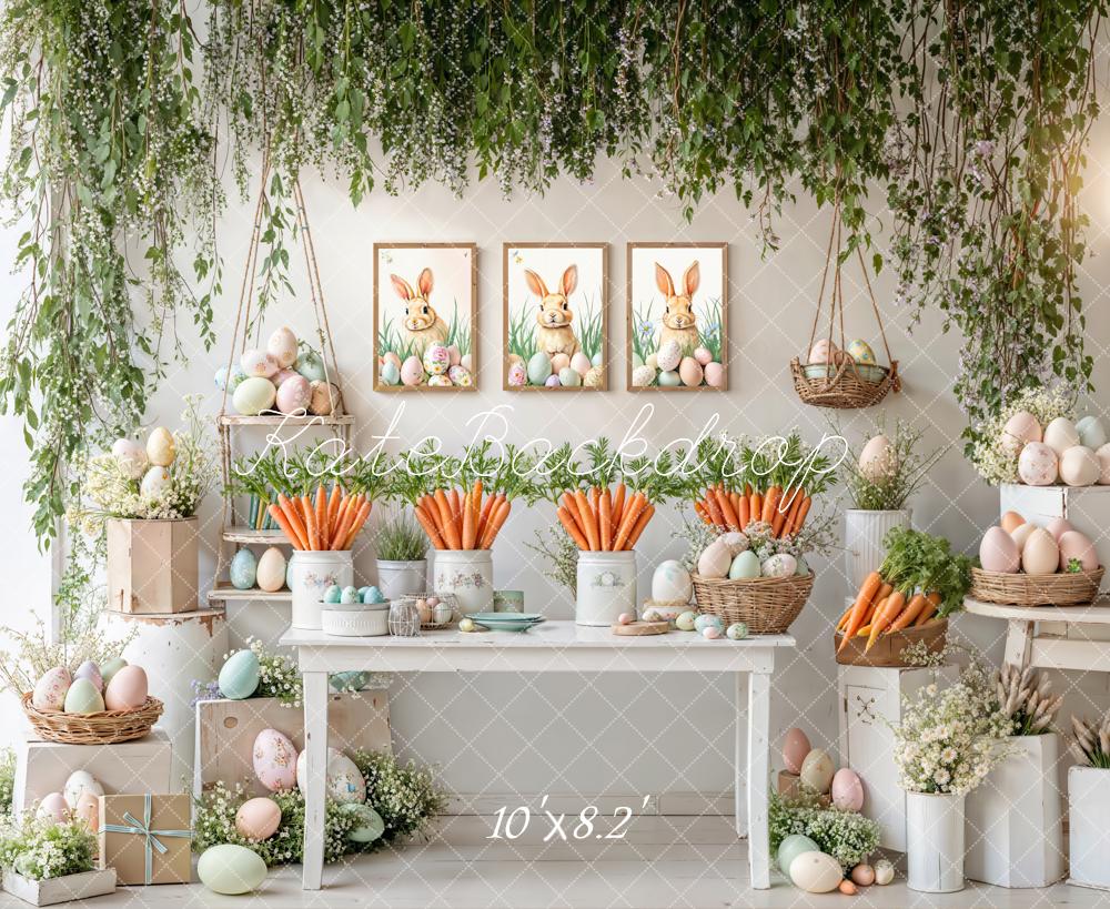 Kate Easter Bunny Carrots Pastel Eggs Fleece Backdrop Designed by Emetselch -UK