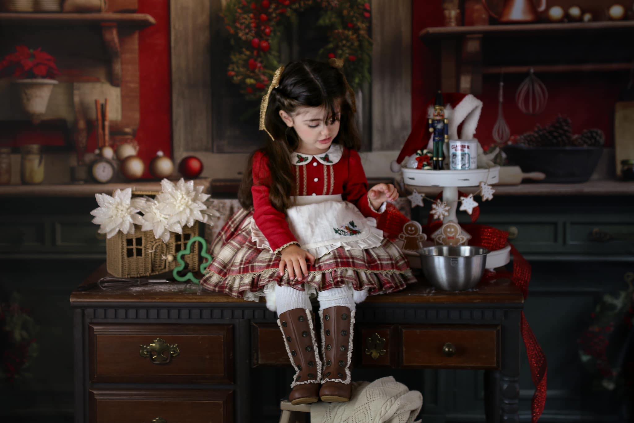 Kate Red&Green Christmas Kitchen Backdrop Designed by Mandy Ringe Photography -UK