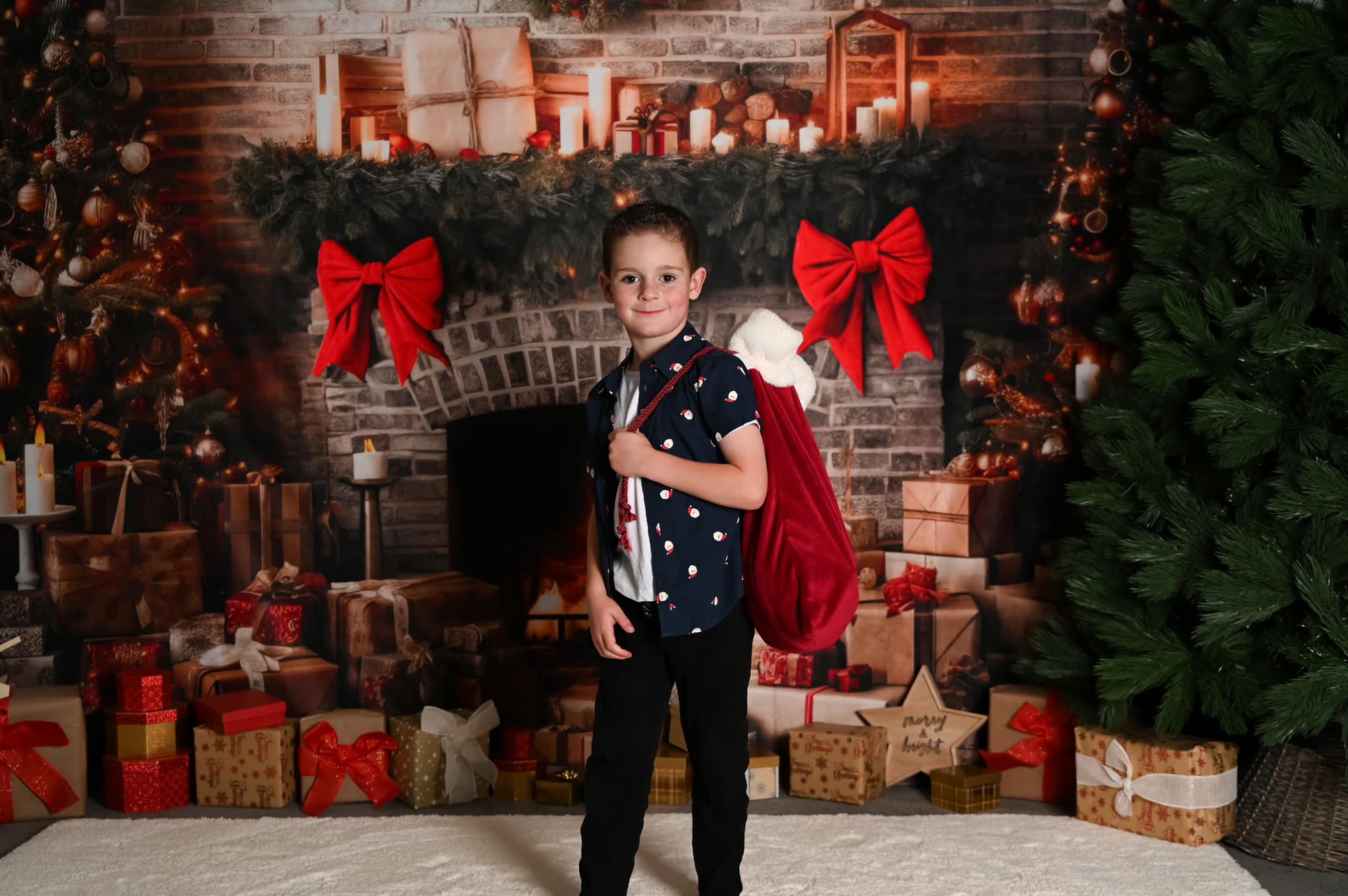 Kate Christmas Rustic Fireplace Trees Backdrop Designed by Mini MakeBelieve -UK