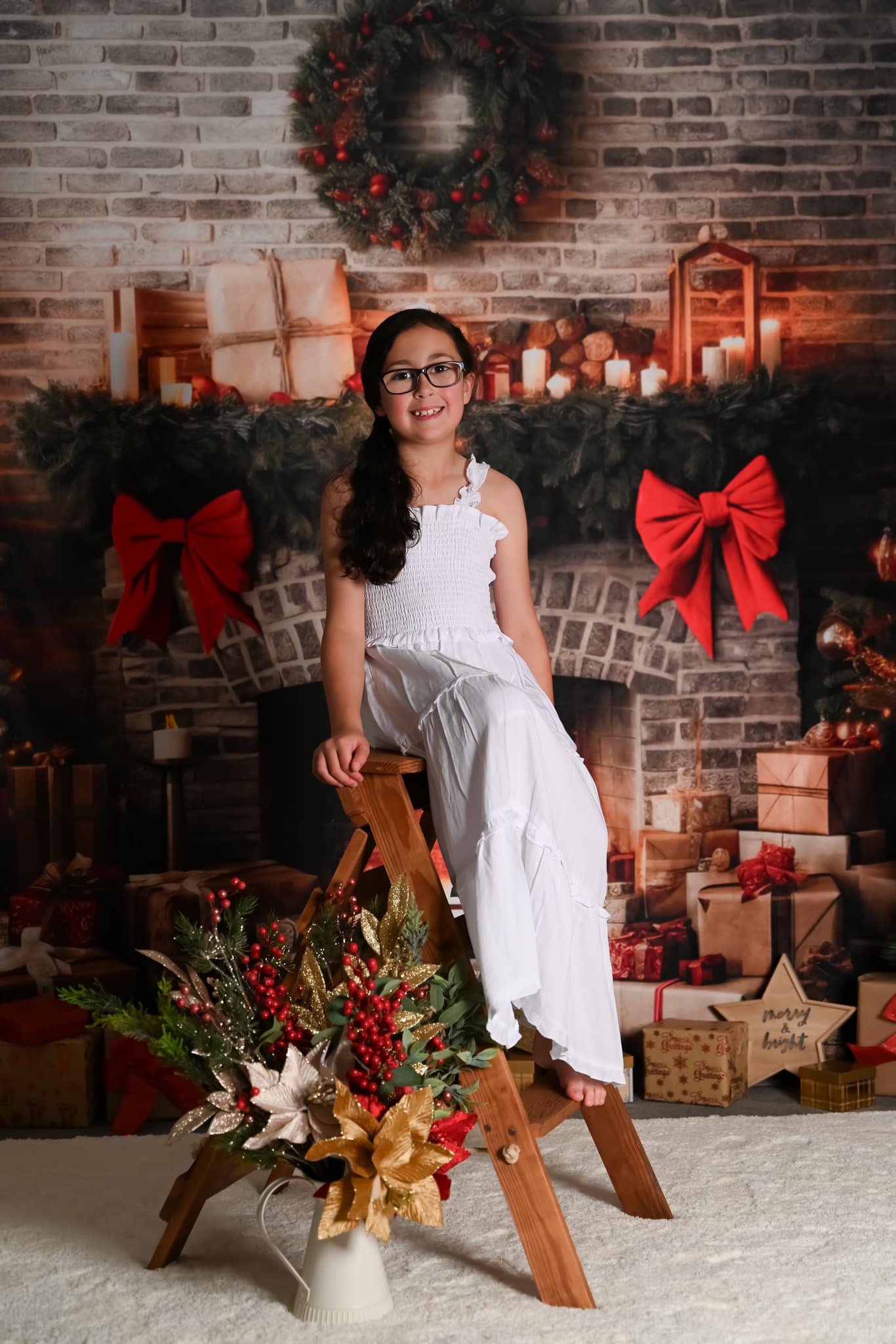 Kate Christmas Rustic Fireplace Trees Backdrop Designed by Mini MakeBelieve -UK