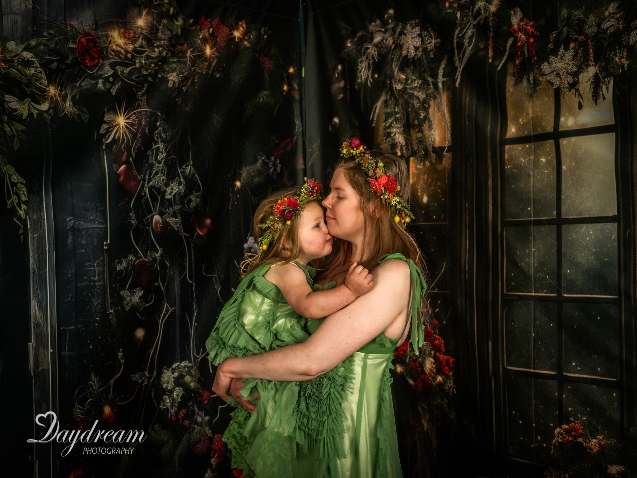 Kate Christmas Holly Window Black Wall Backdrop Designed by Angela Marie Photography -UK