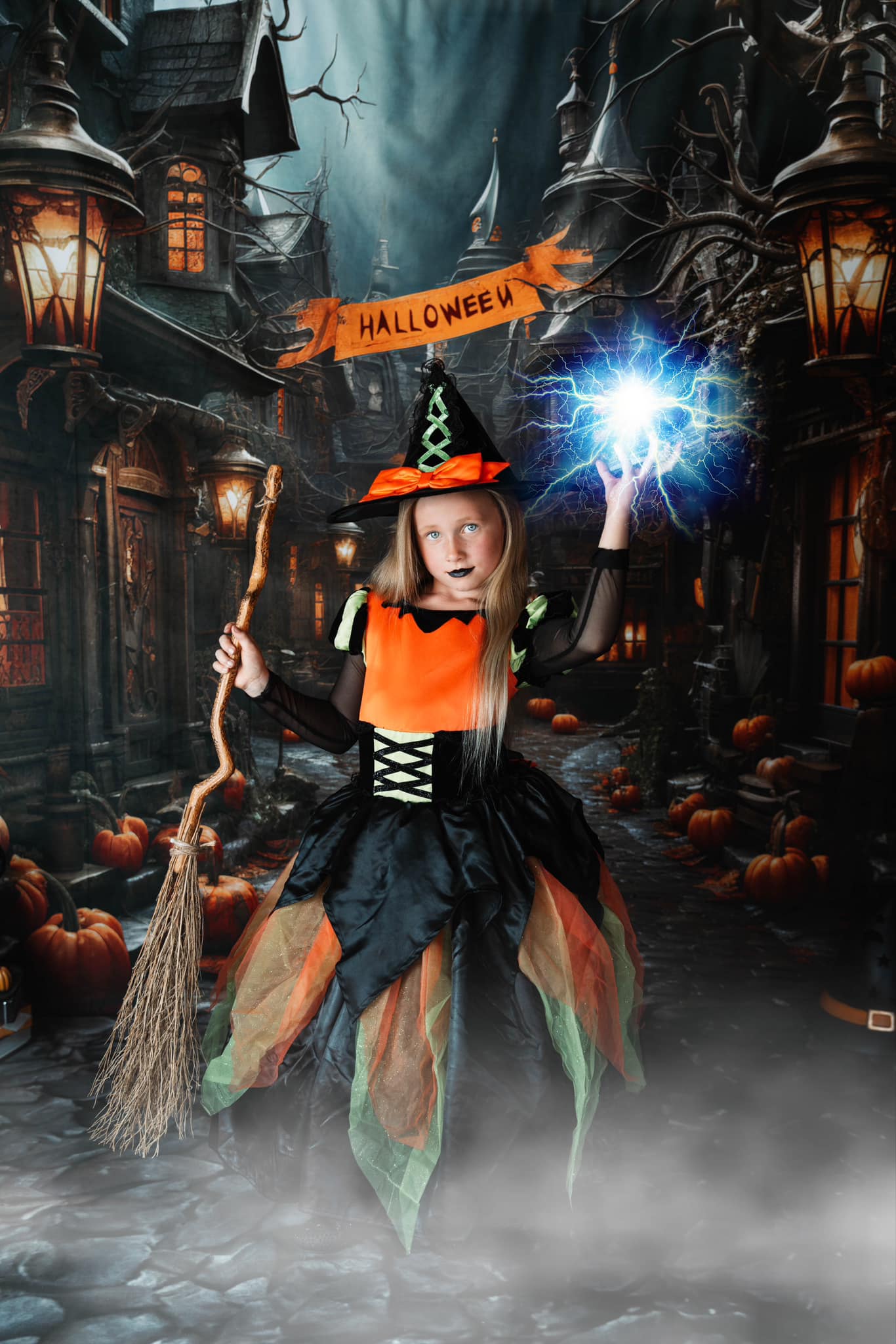 Kate Halloween Pumpkin Street Backdrop+Brown Stone Floor Backdrop -UK