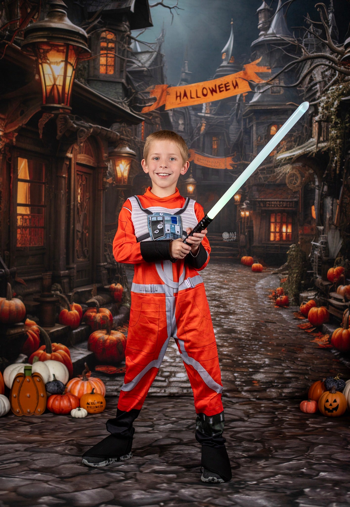 Kate Halloween Pumpkin Street Backdrop+Brown Stone Floor Backdrop -UK