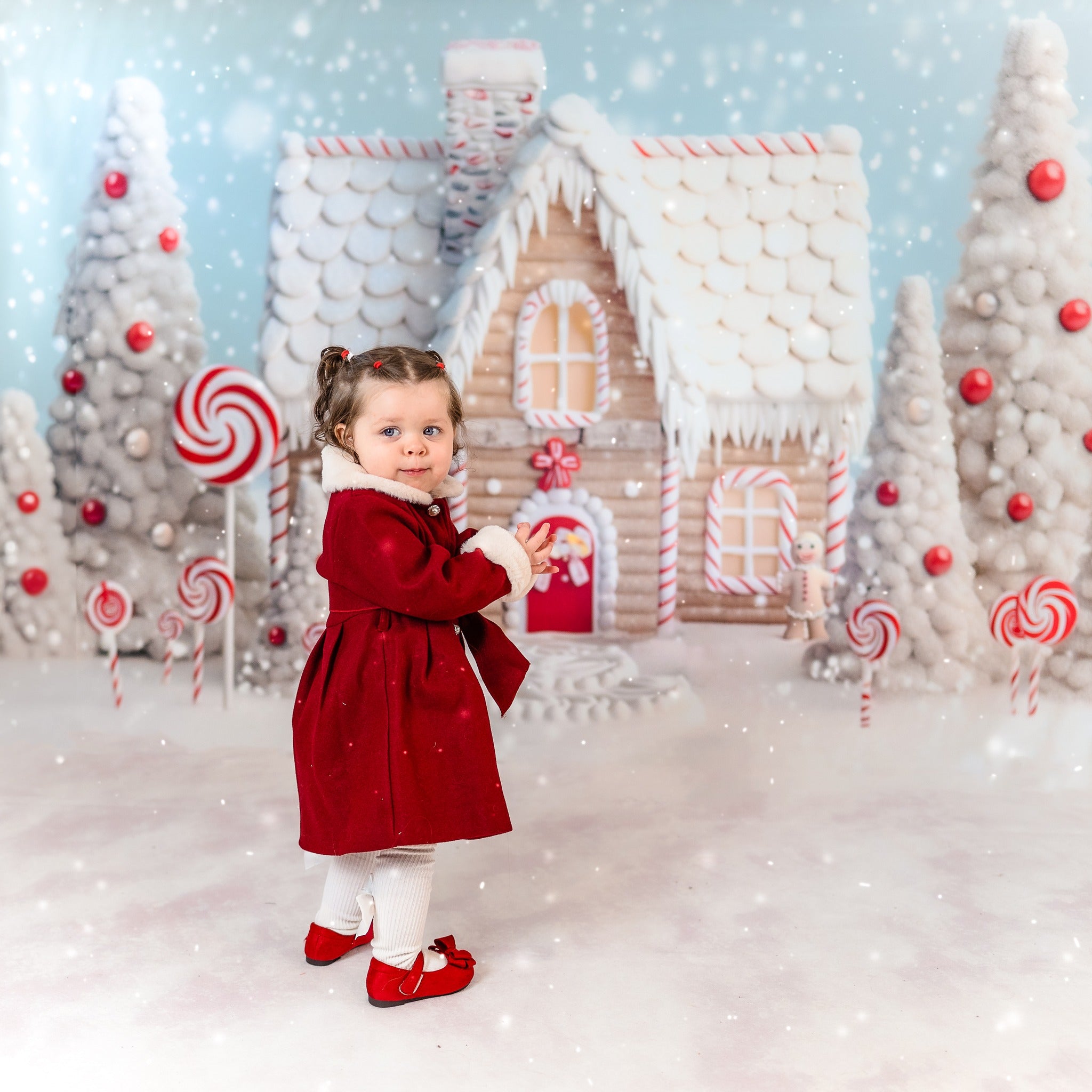 Kate Christmas Winter Snow Candy House Backdrop Designed by Chain Photography