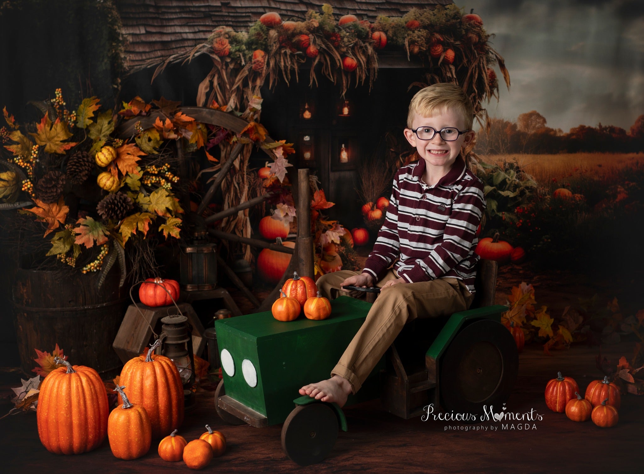 Kate Autumn Field Pumpkin Old House Backdrop+Soil Floor Backdrop