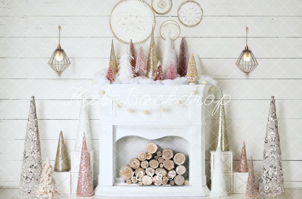 Kate Christmas Fireplace Pink&Gold Boho Backdrop Designed by Mandy Ringe Photography -UK