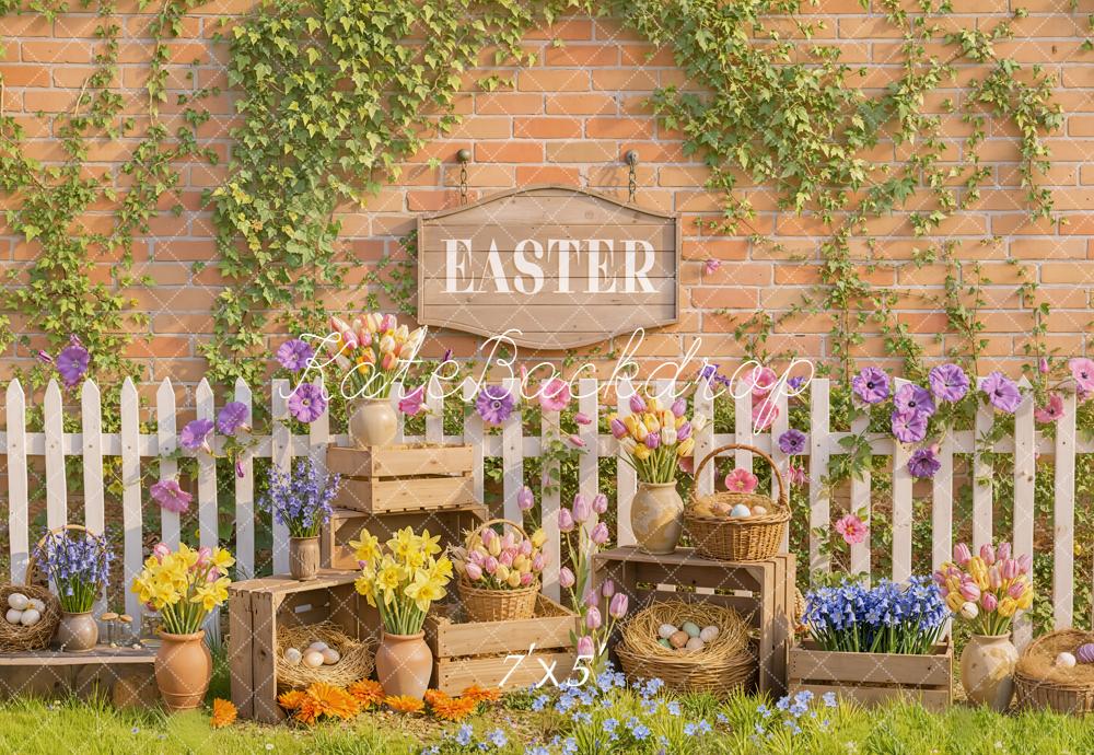Kate Easter Floral Eggs Picket Fence Backdrop Designed by Emetselch -UK