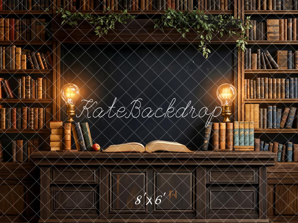 Kate Library Bookshelves Lamps Vintage Backdrop Designed by Emetselch -UK