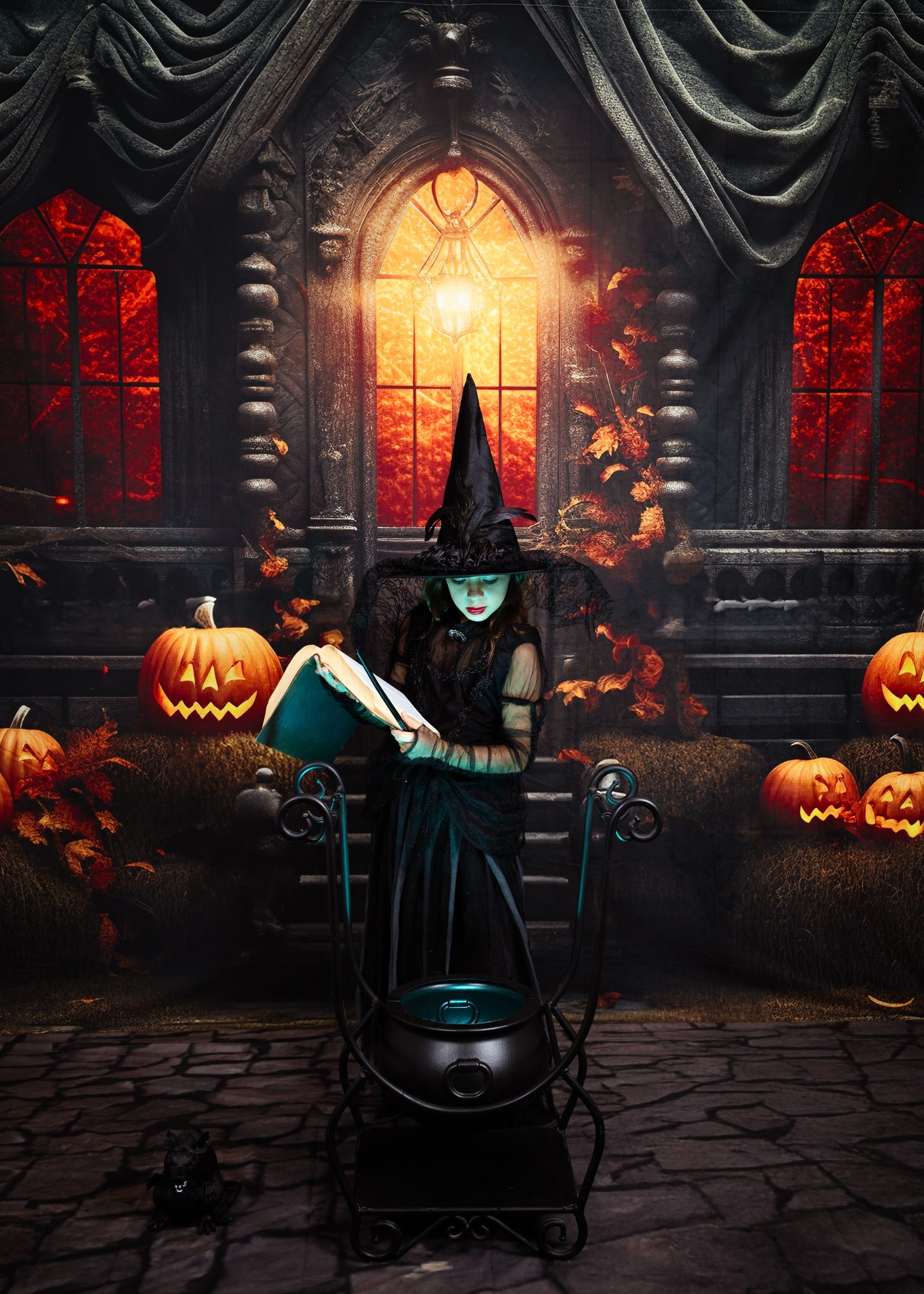 Kate Halloween Sunset Spooky Pumpkin House Backdrop for Photography -UK