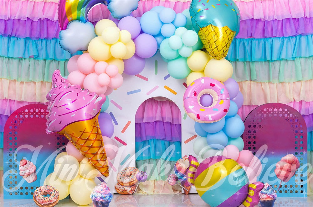 Kate Cake Smash Ice Cream Balloons Arch Backdrop Designed by Mini MakeBelieve -UK