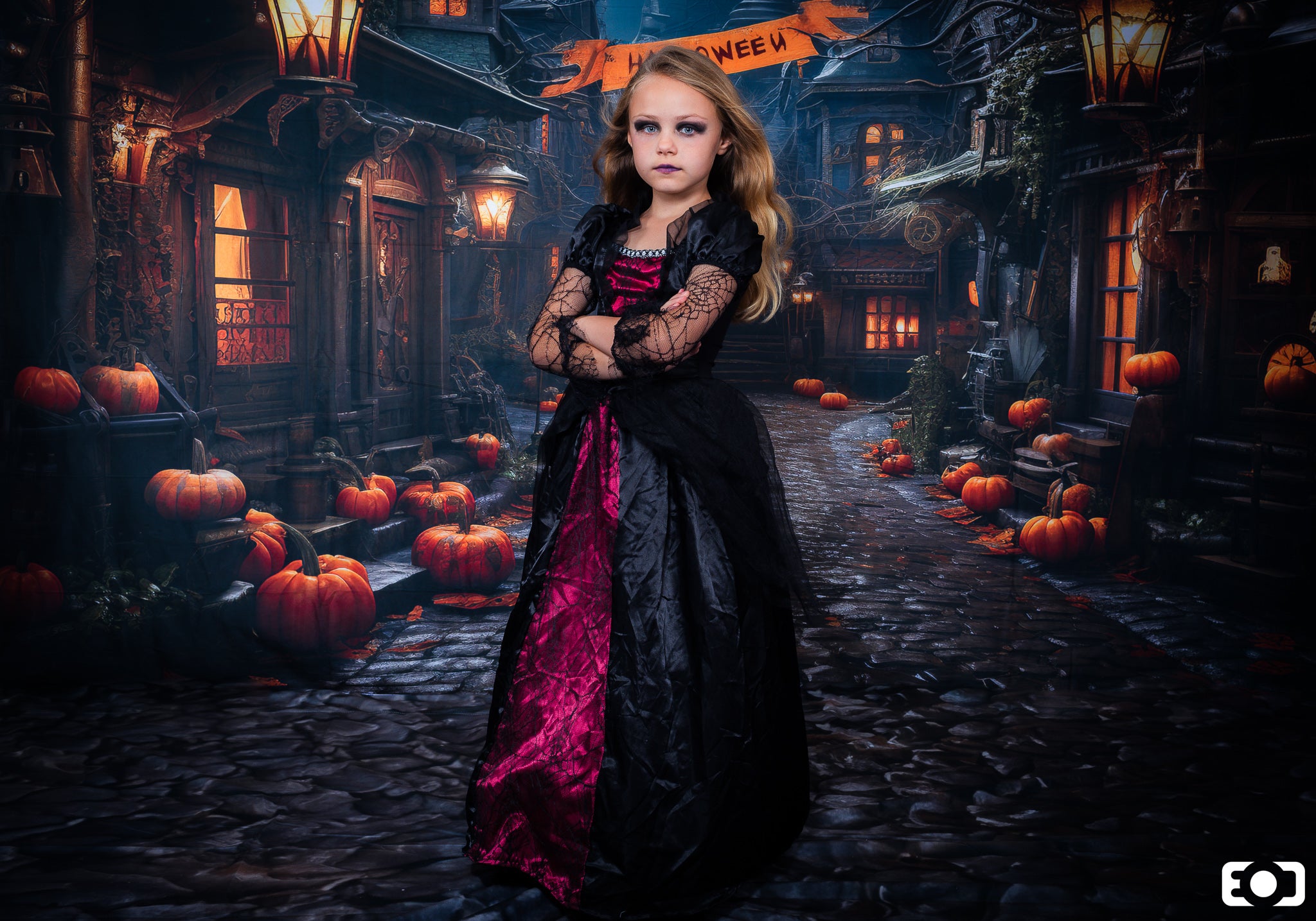Kate Halloween Pumpkin Street Backdrop+Brown Stone Floor Backdrop -UK