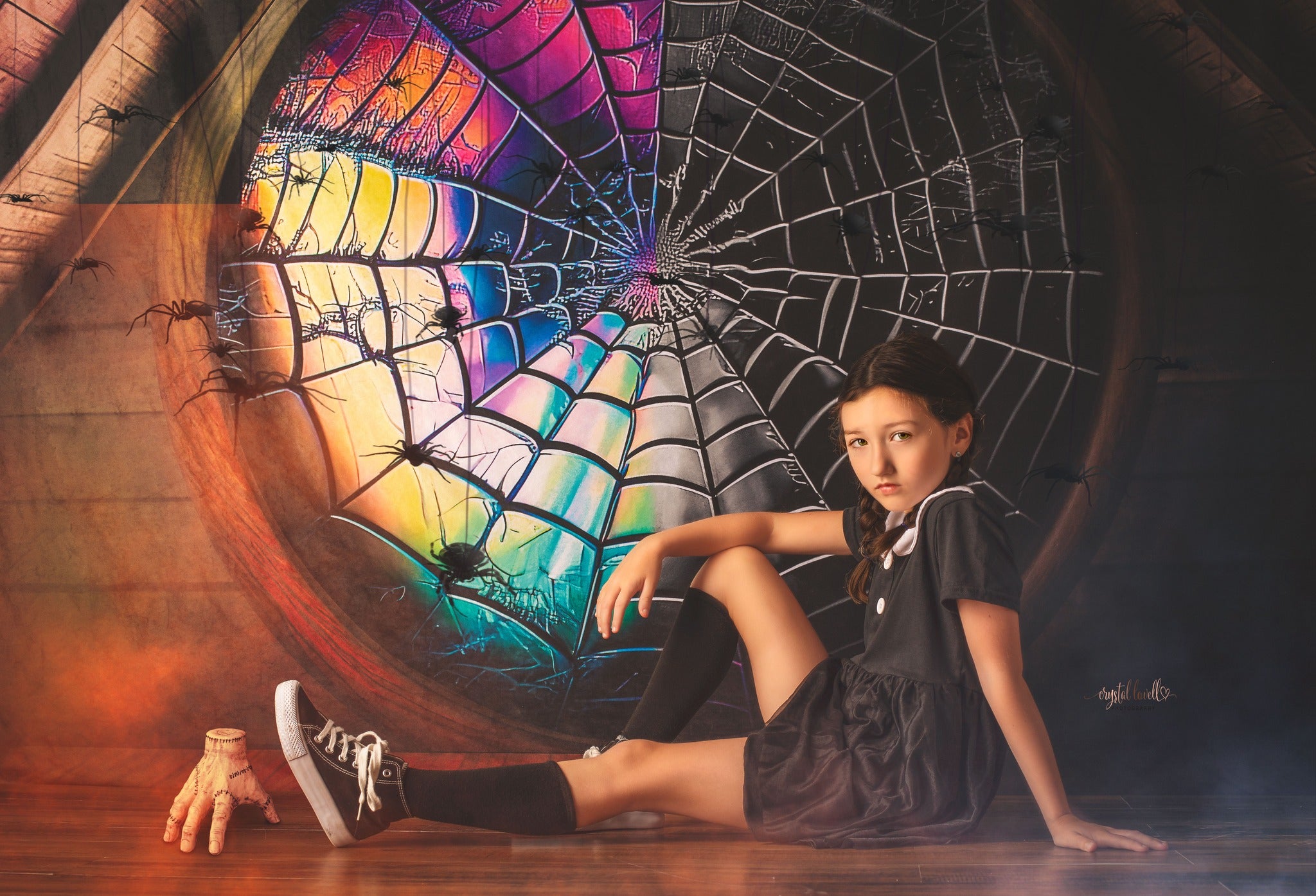 Kate Spooky Attic Room Spiderweb Window Backdrop Designed by Mini MakeBelieve -UK