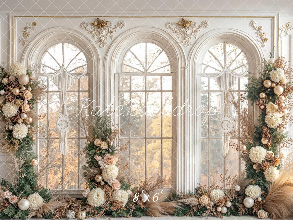 Kate Floral Arch Ornate Windows Christmas Backdrop Designed by Emetselch -UK