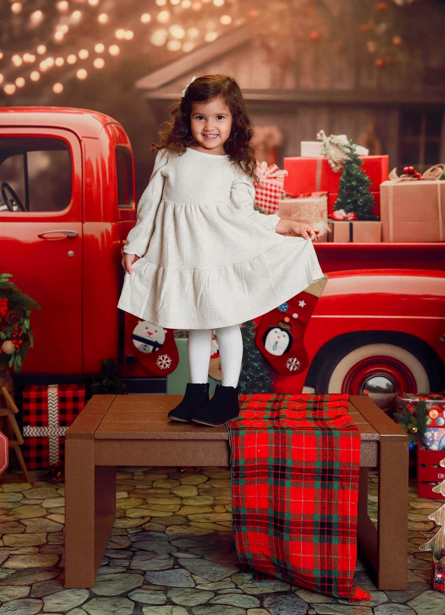 Kate Christmas Gift in Red Car Backdrop for Photography