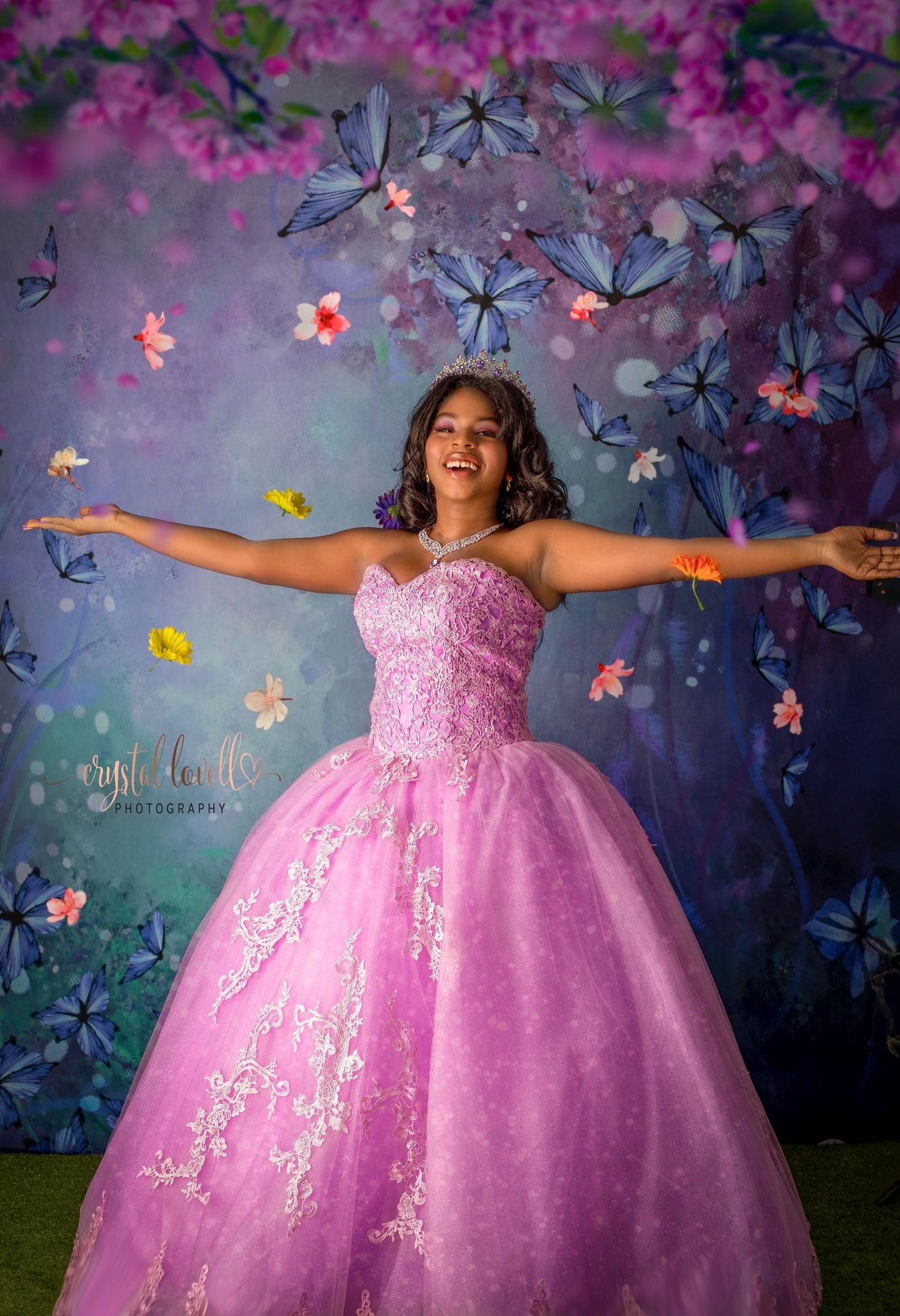 Kate Fine Art Backdrop Blue Flowers with Butterflies Designed by GQ -UK