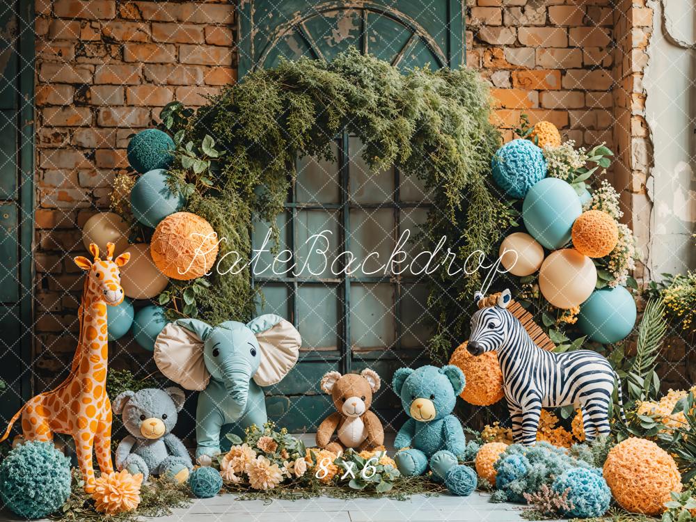 Kate Animals Balloon Arch Fleece Backdrop Designed by Emetselch -UK