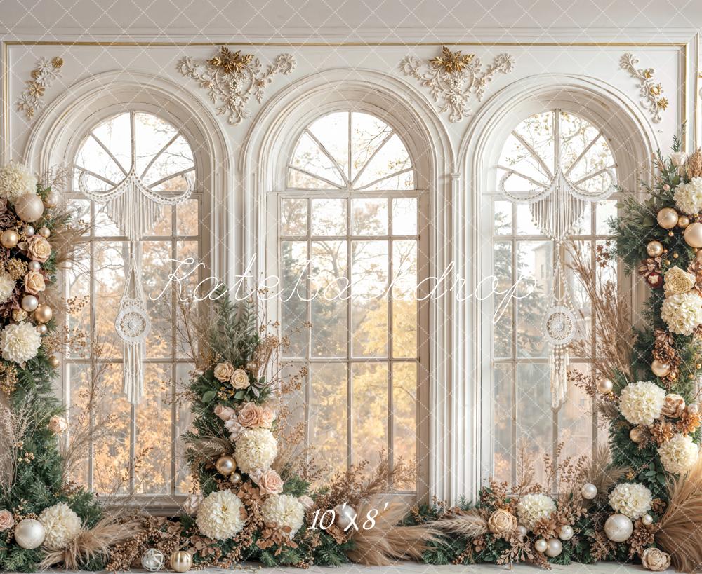 Kate Floral Arch Christmas Ornaments Window Fleece Backdrop Designed by Emetselch -UK