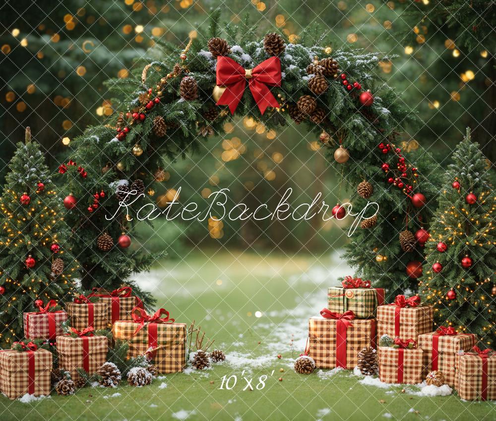 Kate Christmas Tree Arch Presents Forest Fleece Backdrop Designed by Emetselch -UK