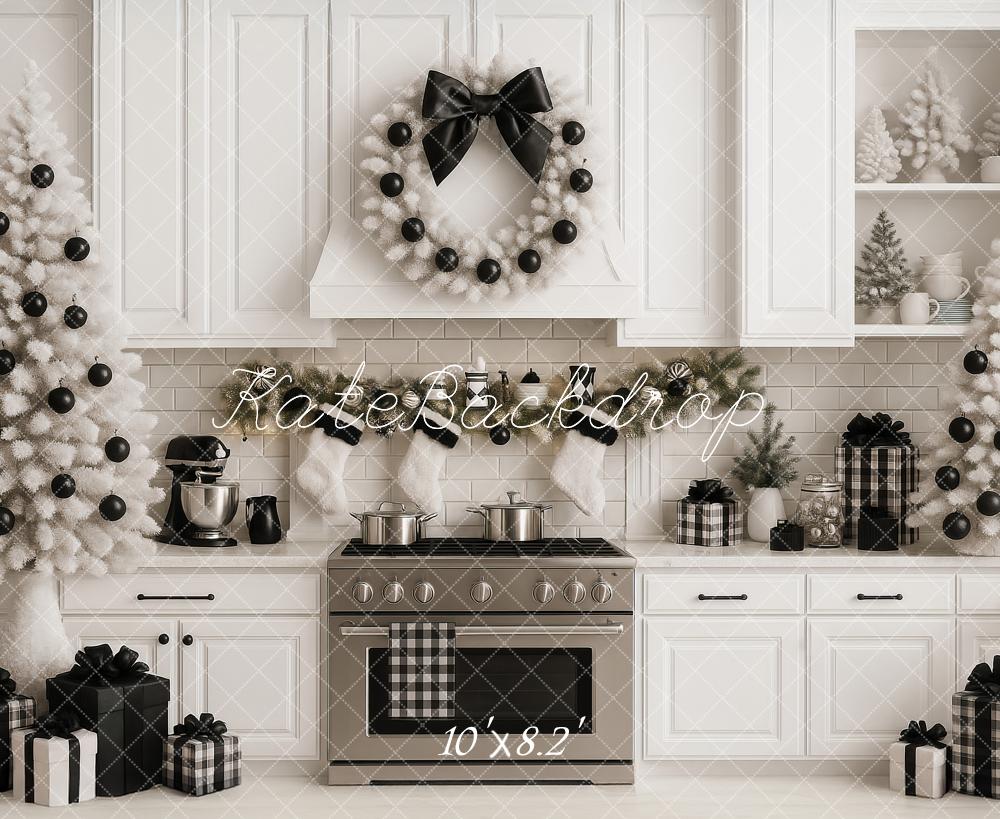 Kate Christmas Kitchen White Trees Gift Backdrop Designed by Ashley Paul