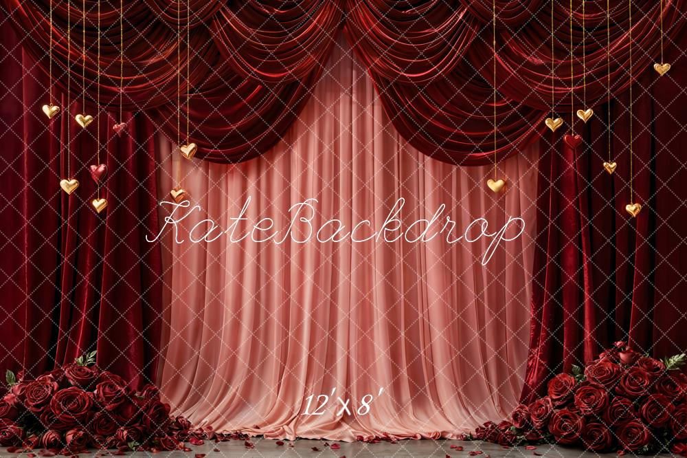 Kate Red Curtains Roses Hearts Backdrop Designed by Emetselch