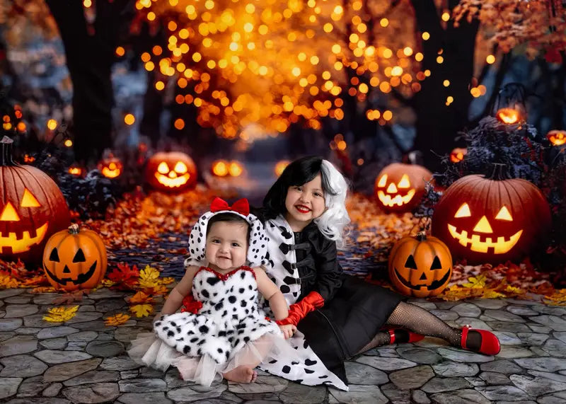 Kate Halloween Pumpkin Lights Path Backdrop Designed by Mini MakeBelieve