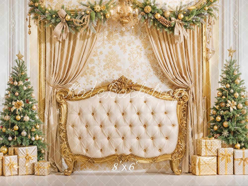 Kate Golden Christmas Headboard Curtain Backdrop Designed by Emetselch -UK