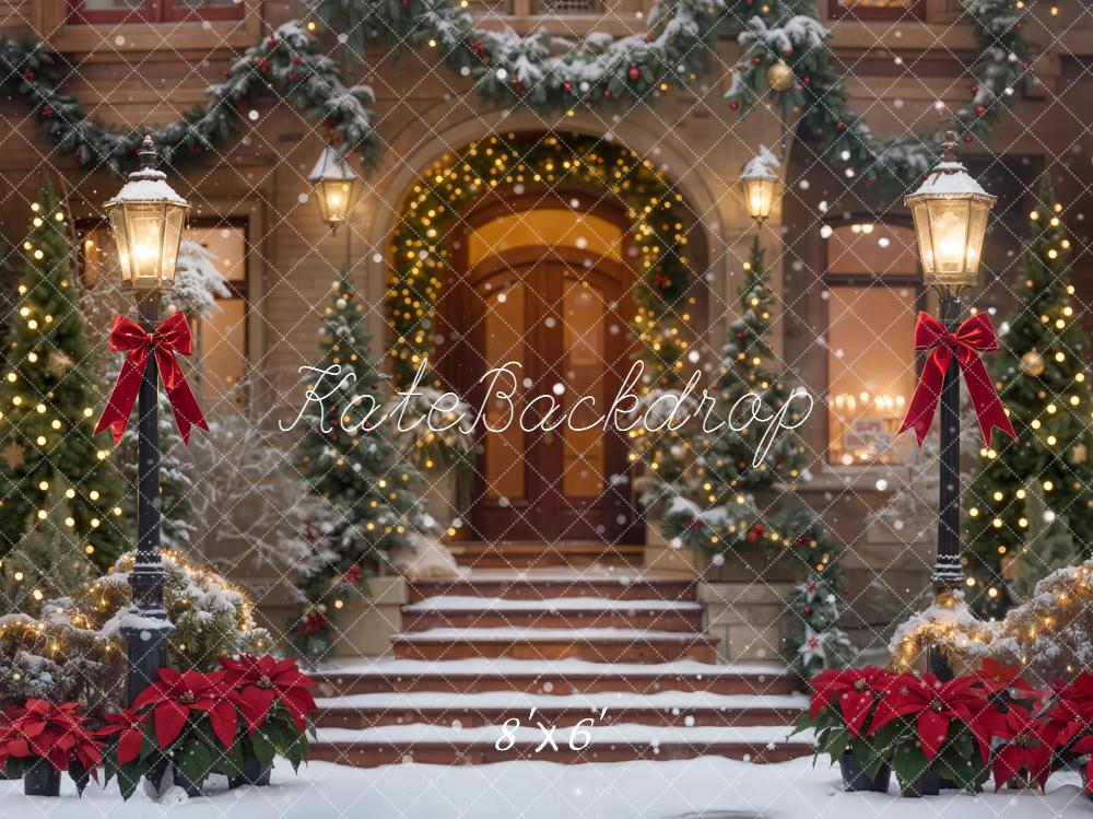 Kate Christmas Snowy Steps Lanterns Garland Backdrop Designed by Emetselch -UK