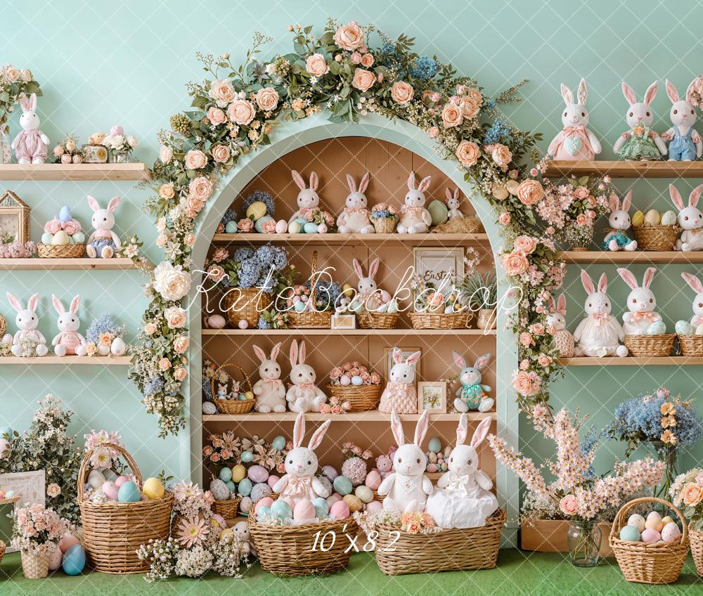 Kate Easter Bunny Arch Shelves Pastel Fleece Backdrop Designed by Emetselch