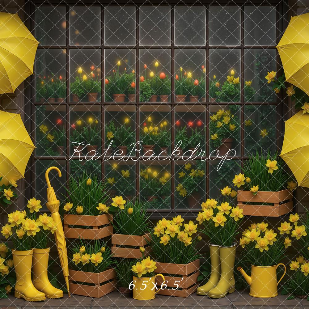 Kate Yellow Umbrellas Daffodils Window Crates Backdrop Designed by Mini MakeBelieve -UK