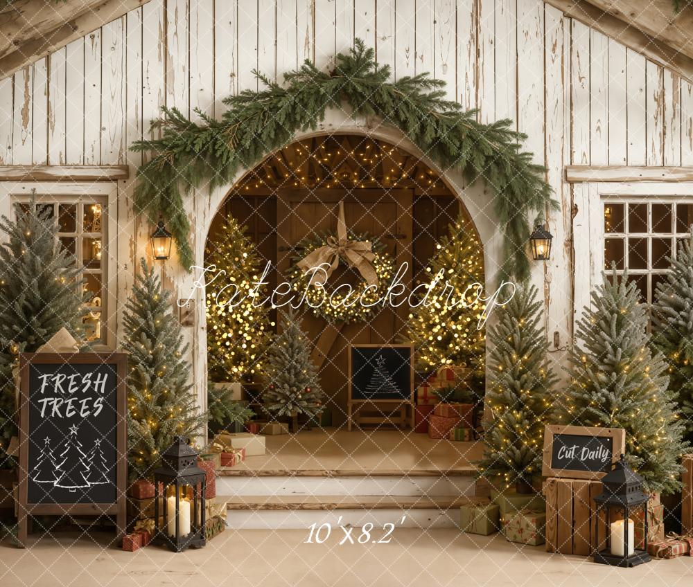 Kate Christmas Farmhouse Fresh Trees Fleece Backdrop Designed by Emetselch -UK