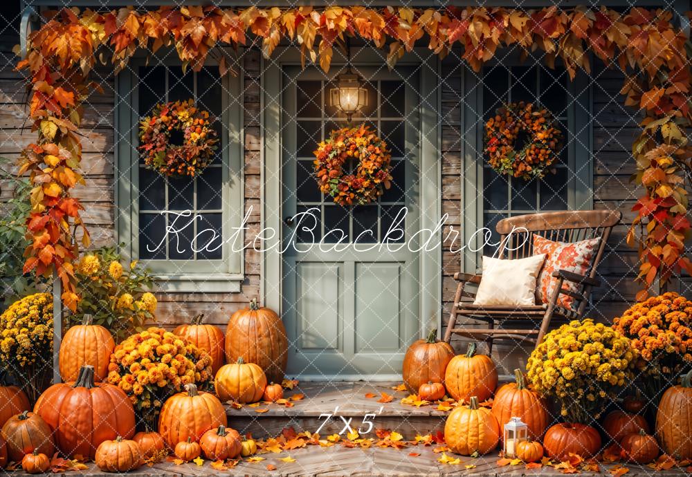 Kate Autumn Yard Pumpkin Wooden House Backdrop Designed by Chain Photography -UK