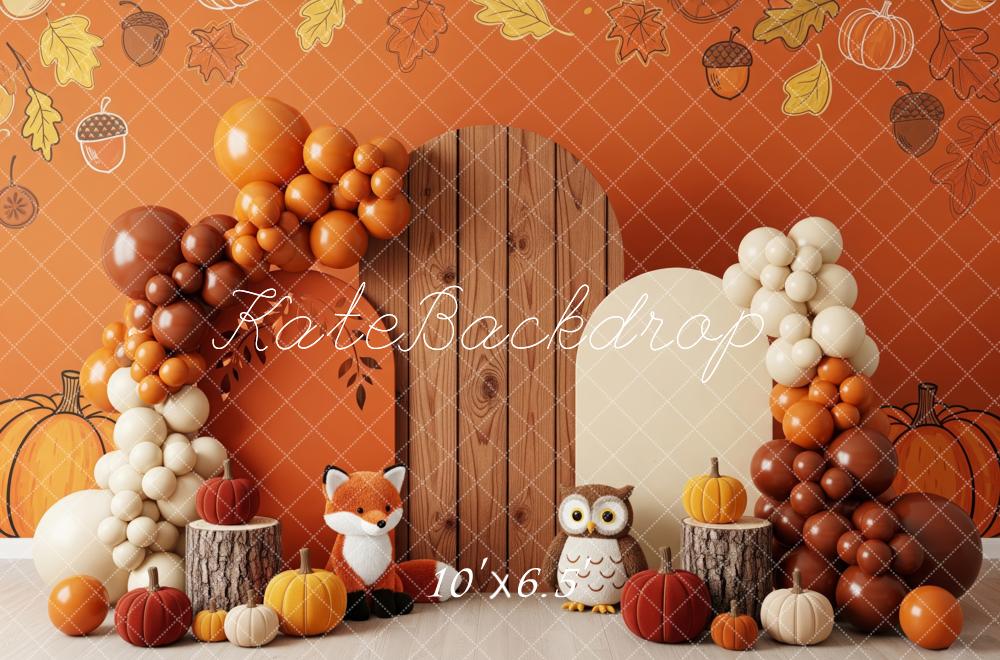 Kate Autumn Leaves Balloons Fox Owl Pumpkins Backdrop Designed by Patty Robert