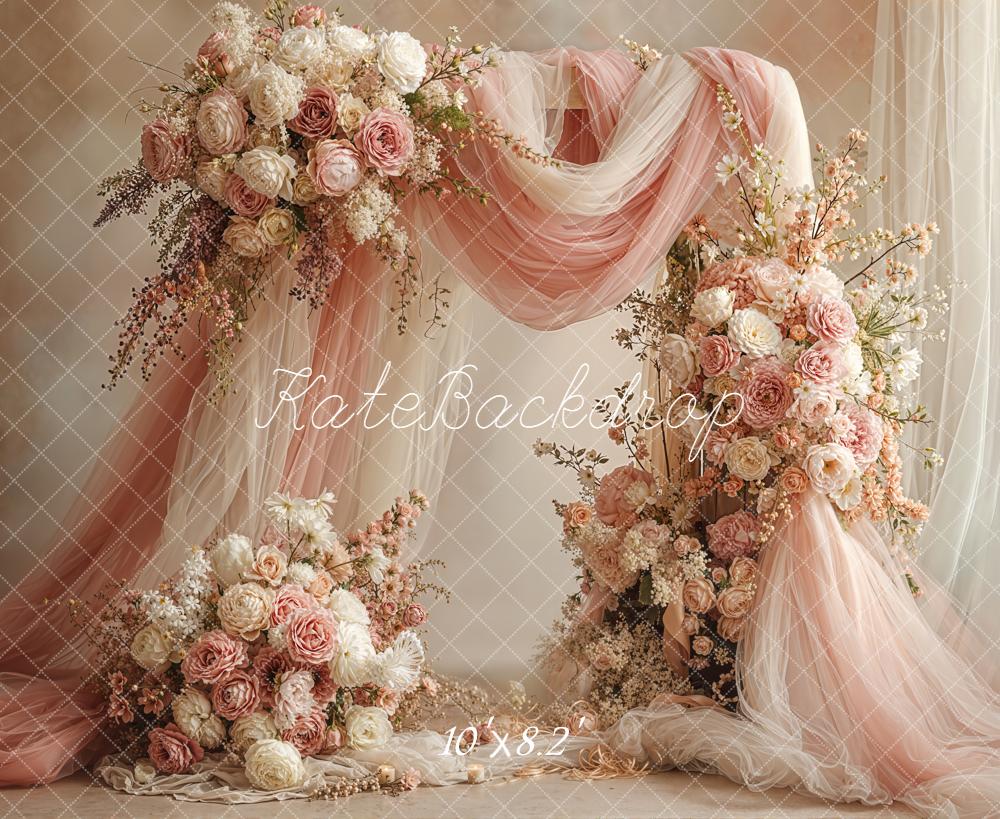 Kate Wedding Floral Arch Pink Drapes Backdrop Designed by Emetselch -UK