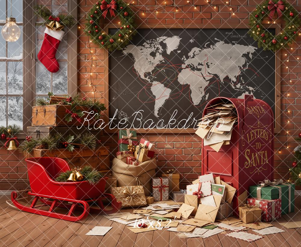 Kate Christmas Letters To Santa Sleigh Map Backdrop Designed by Emetselch