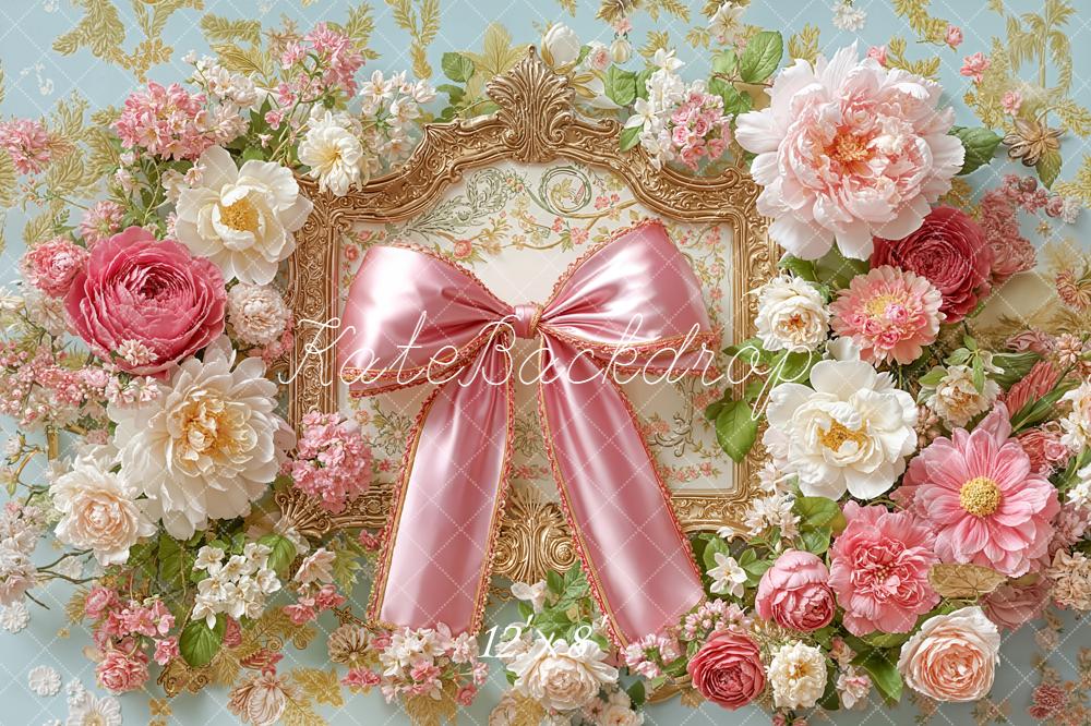 Kate Floral Arch Pink Bow Ornate Frame Backdrop Designed by Emetselch -UK